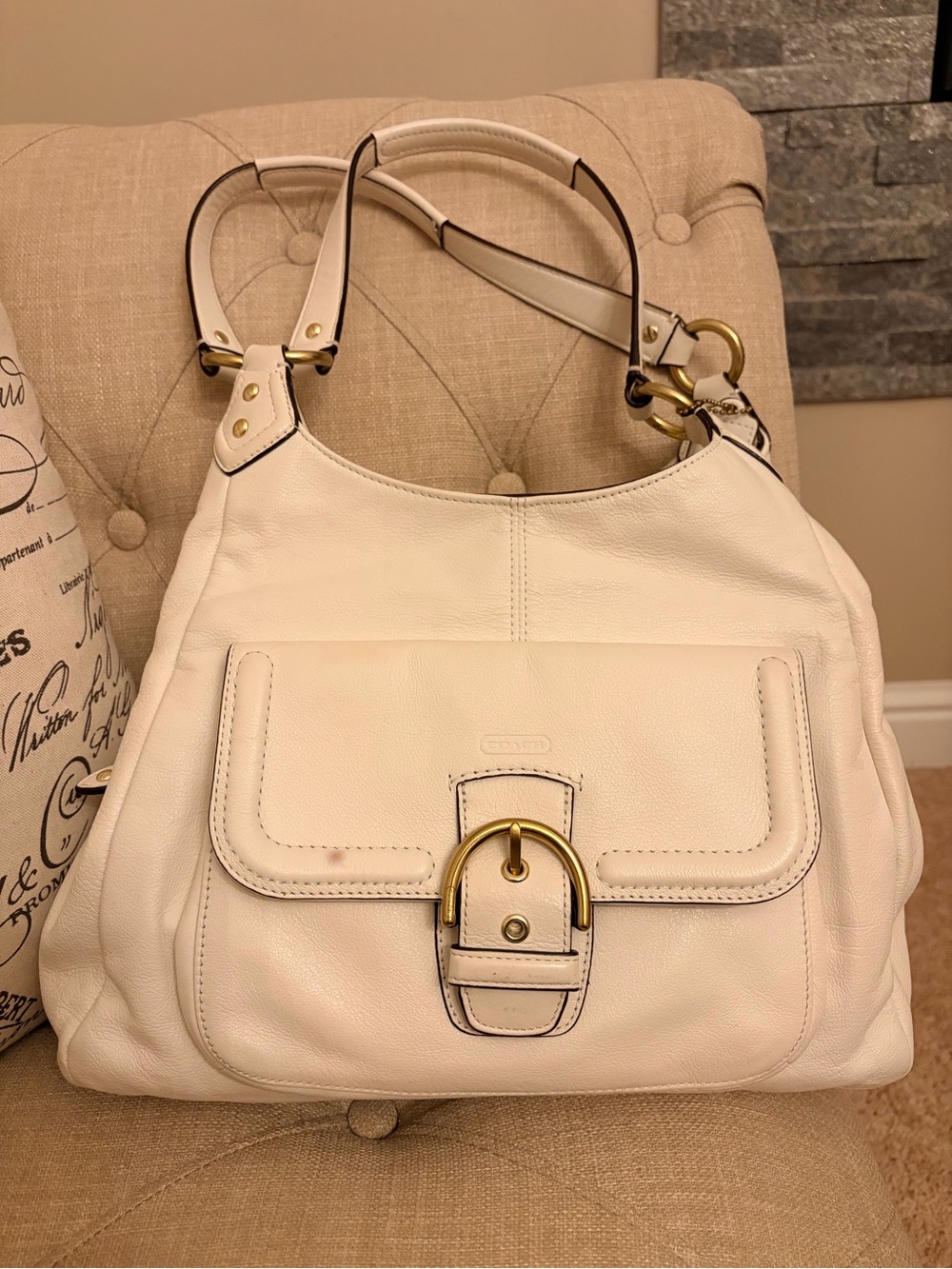 Coach Cream Leather Shoulder Hobo with Gold Hardware